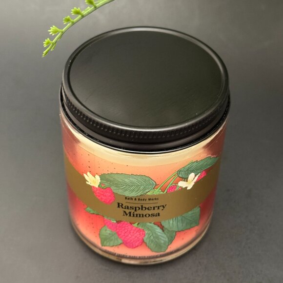 BBW Raspberry Mimosa Bath & Body Works Mason Jar Single Wick Candle - Picture 4 of 10